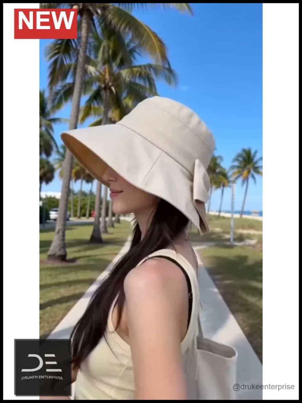 Foldable Wide Brim Sun Hat with Back Bow - Breathable Travel Beach Hat UPF